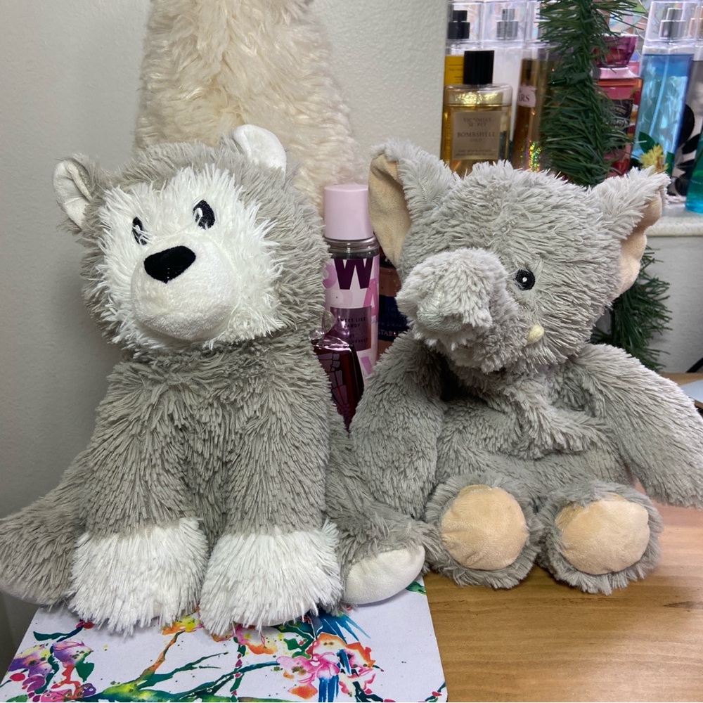 Warmies Elephant & Huskie, Lot of 2, pre-owned